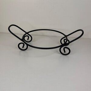 Black Metal Scrollwork Round Dish Stand With Handles 10" Inside Diameter